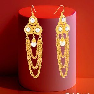 24k Gold Plated Pearl Long Earrings